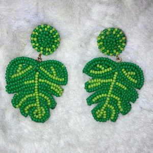 C&C | Beaded Green Leaf Earrings